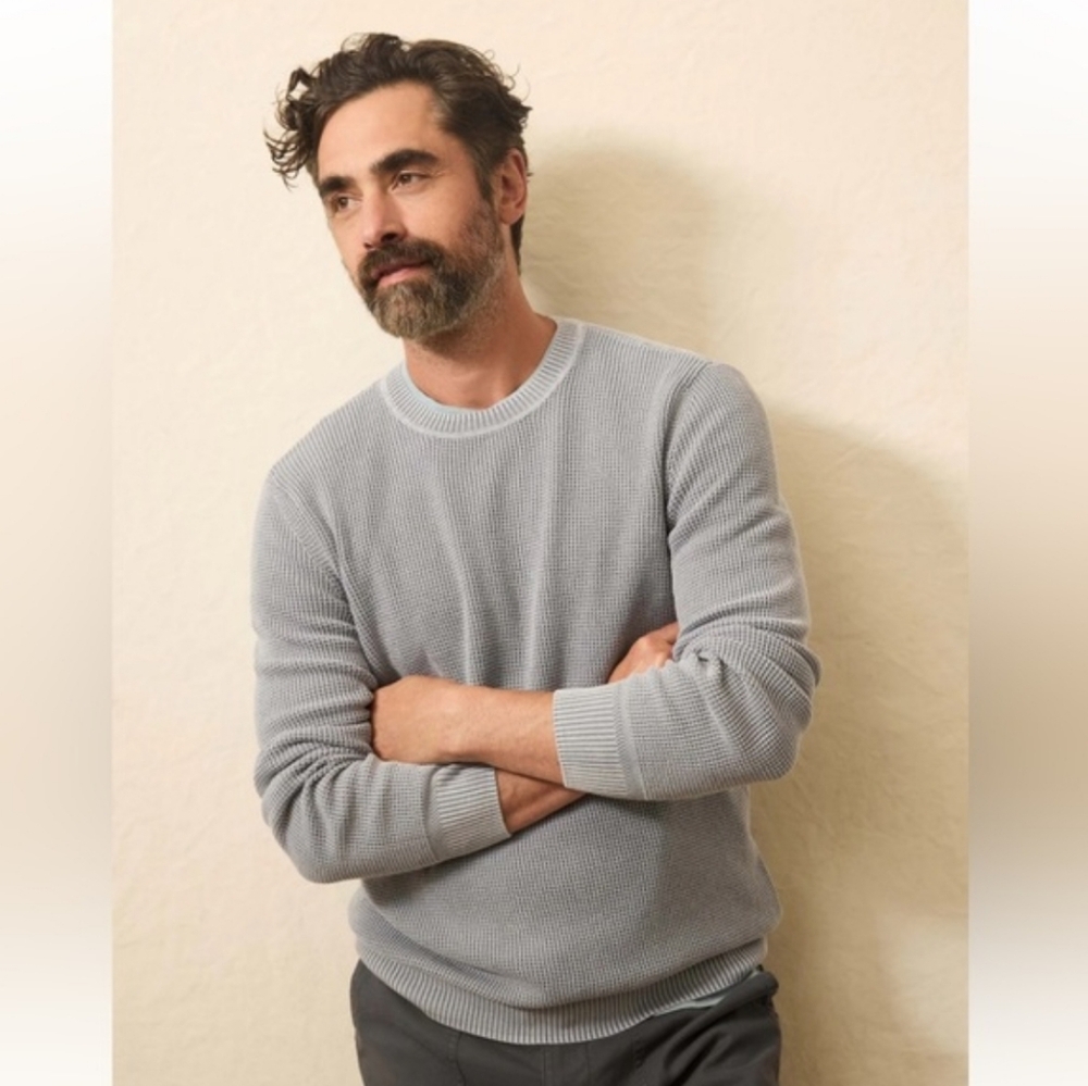 Faherty Mens Sunwashed Gray Crewneck Sweater